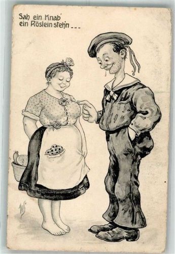 1913 Matrose bändelt mit junger Frau an Künstlerkarte WSSB 551