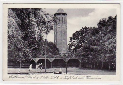 Varel mit Licht- u. Luftbad am Wasserturm gelaufen, 1953 kleiner Knick oben links, sonst gut erhalten