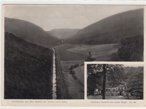 Rodetal bei Nörten-Hardenberg mit Gasthaus gelaufen, 1936. An den Ecke n kleine Knicke, leichter Stempeldurchdruck, sonst gut erhalten