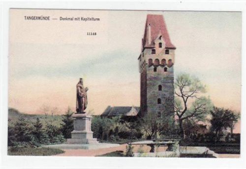 Tangermünde mit Denkmal beim Kapitelturm ungelaufen Gute Erhaltung.