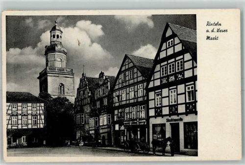 31737 W3260 Rinteln - Markt Pferdefuhrwerk Fachwerkhaus St. Nicolaikirche Notopfermarke Berlin