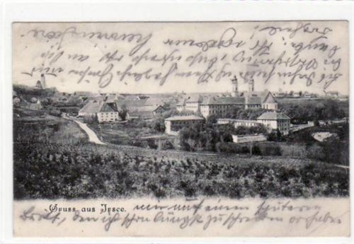 Ansichtskarte. Gruß aus aus Irsee. Ansicht Kloster gelaufen 1908 Eckbug unten rechts kleiner Riß an der linken Kante leicht fleckig, sonst gut erhalten.