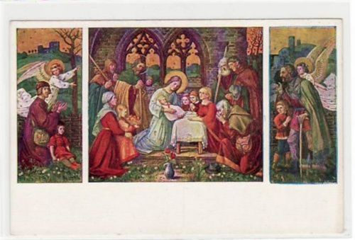 Künstlerkarte von M. Schiestl - Motiv: Anbetung der Hirten ( 3 Bilder ) ungelaufen Top Erhaltung.