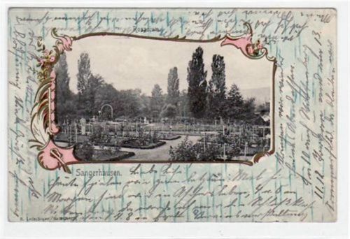 Sangerhausen Rahmenkarte von Sangerhausen mit Rosarium gelaufen von 1905. Leicht bügig, leicht fleckig, sonst gut erhalten.