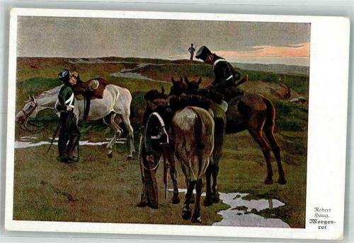 1916 sign. Haug, Robert Kavallerie im Morgenrot Künstlersteinzeichnung