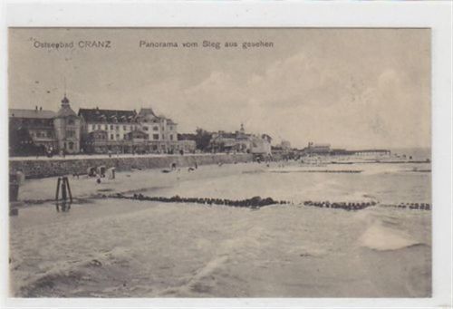 Primorsk Ostseebad Cranz - Selenogradsk / Kreis Fischhausen - Primorsk. Panorama von Cranz vom Steg aus gesehen. 1915 Feldpost Leichte Stempelspuren, sonst gut erhalten.