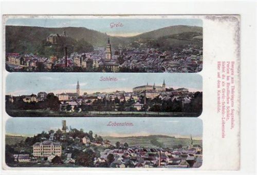 Greiz Greiz i. Thür. mit Schleiz und Lobenstein gelaufen von ca. 1910 kleiner Knick unten links, Oxydationsspuren an den Rändern, sonst gut erhalten.