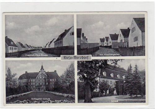 Riesa Riesa - Merzdorf mit 4 Abbildungen. Feldpost, mit Stempel von 1940. Gute Erhaltung.