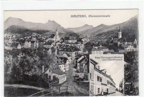 Mautern mit Gesamtansicht und Sepp Tewanger´s Gasthof ungelaufen Gute Erhaltung.