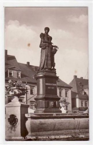Annaberg-Buchholz Annaberg mit Barbara Uttmann Denkmal ungelaufen Leicht bügig, leicht fleckig, sonst gut erhalten.