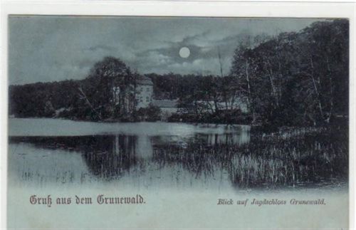 Berlin Wilmersdorf, Grunewald mit Jagdschloss im Mondschein. ungelaufen frühe Karte, da Anschriftseite noch ungeteilt. Gute Erhaltung.