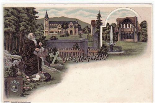 Kloster Heisterbach, Lithographie mit 2 Abbildungen. ungelaufen frühe Karte, da Anschriftseite noch ungeteilt. Leicht stockfleckig, sonst gut erhalten