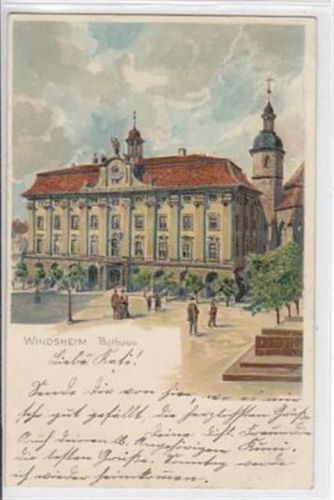 Lithograhpie Windsheim. Rathaus gelaufen. Sehr gute Erhaltung.