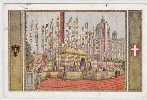 Künstlerkarte Wien. Fest Postkarte des 10. Deutschen Sängerbundfestes Wien 1928. Festzelt am Burgring gelaufen. Leichte Stempelspuren, sonst gut erhalten