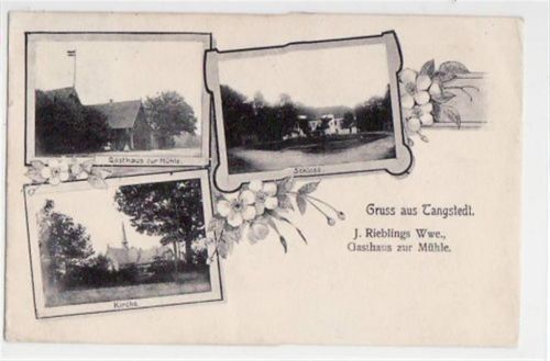 Tangstedt, 3 Abbildungen mit Gasthaus zur Mühle gelaufen, 1908. Leichter Bug oben rechts und unten links und rechts, sonst gut erhalten
