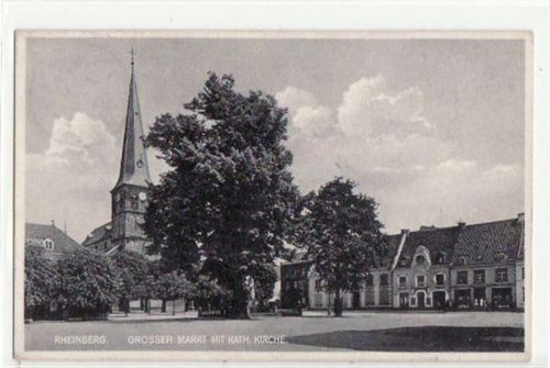 Rheinberg mit Grosser Markt u. Kath. Kirche gelaufen, mit Marke und Stempel von 1931 kleiner Knick unten rechts, leichter Stempeldurchdruck, sonst gut erhalten