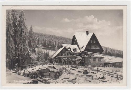 verschneiten Zackelfallbaude - Kreis Hirschberg / Jelenia Góra gelaufen 1929. Leichter Stempeldurchdruck, sonst gut erhalten