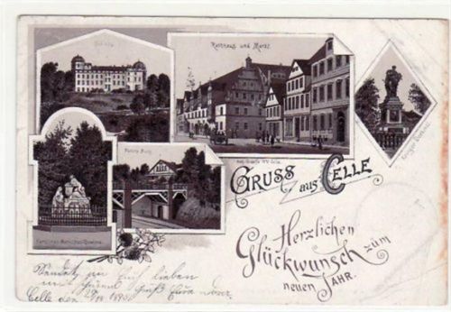 Celle mit Peters Burg, Rathaus und Markt gelaufen, mit Stempel von 1896. Marke entfernt. Ecken mit Albumabdrücken, leicht stockfleckig, sonst gut erhalten