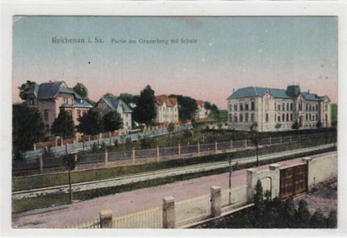 Reichenau i. Sachsen Reichenau / Bogatynia - Kreis Görlitz / Zgorzelec in Sachsen. Partie am Grunerberg Schule gelaufen 1919. leicht stockfleckig, sonst gut erhalten