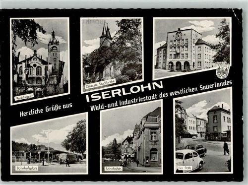 Iserlohn Parktheater Oberste Stadtkirche Bahnhofsplatz Bahnhofstraße Im Poth Auto Omnibus Wappen Foto AK