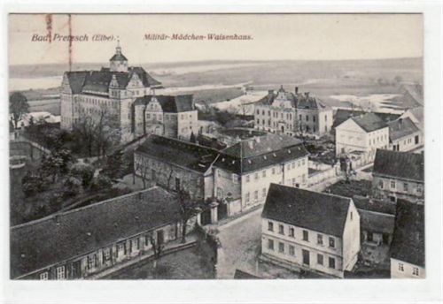 Pretzsch Bad Pretzsch mit Militär-Mädchen-Weisenhaus ungelaufen Bräunlicher Streifen auf der Voderseite oben links, sonst gut erhalten.