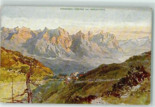 Karwendel Gebirge vom Herzogstand Berghütte AK Compton, E. H. 1920