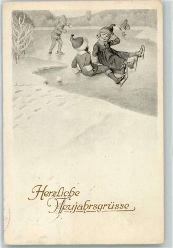 1923 Neujahr Kinder Schlitschuh AK