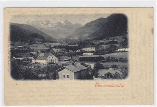AK von Concordiahütte. Gesamtansicht gelaufen am 02.07.1905. Leichter Bug unten links, leichter bräunlicher Fleck am rechten Rand oben, sonst gut erhalten.