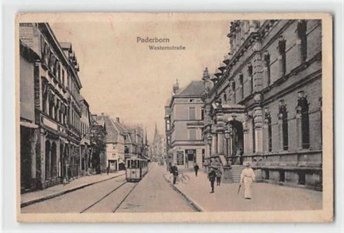 Paderborn Paderborn. Westernstraße mit Straßenbahn. Feldpost Leichter Stempeldurchdruck, kleiner Knick oben links und rechts, leicht stockfleckig, sonst gut erhalten