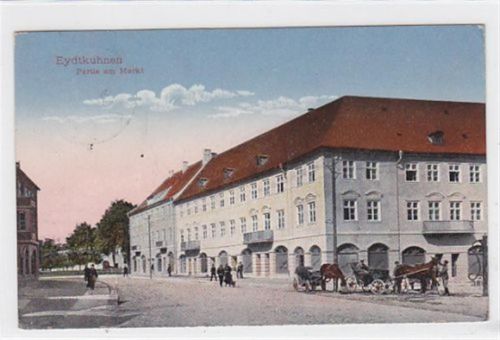 Ebenrode Eydtkuhnen / Eydtkau - Tschernyschewskoje / Kreis Ebenrode / Stallupönen - Stolupiany. Partie am Markt gelaufen. Leichter Stempeldurchdruck, sonst gut erhalten.
