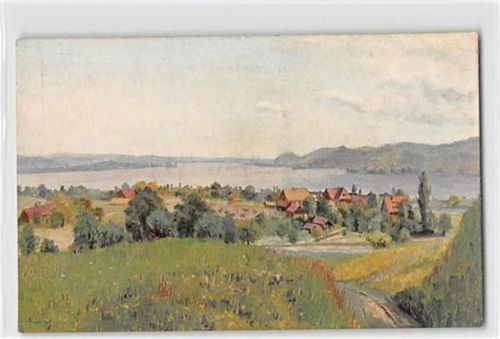 Künstlerkarte Gaienhofen am Untersee. Gesamtansicht ungelaufen Gute Erhaltung.