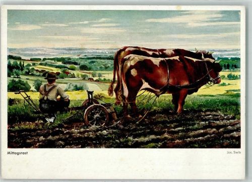 1939 Pflug Mittagsrast sign. Jos. Steib Verlag Hanfstaengl Nr. 270 AK
