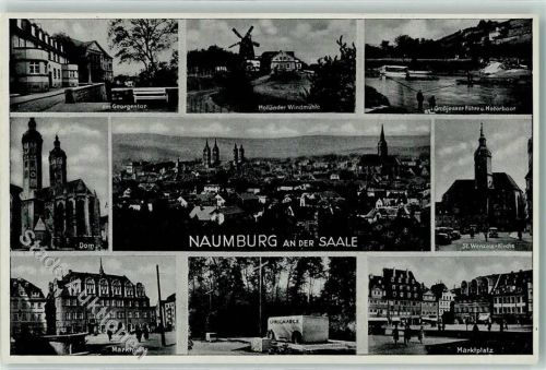 Naumburg WK II Stempel Georgentor Holländer Windmühle Fähre Motorboot Dom St. Wenzels Kirche Marktplatz