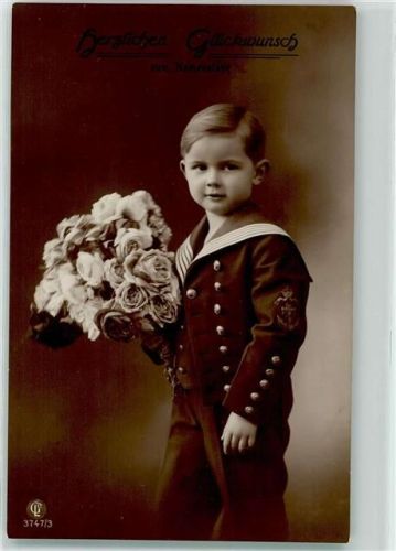 1913 Serie 3747-3 Namenstag Kind im Matrosenanzug mit Rosen AK