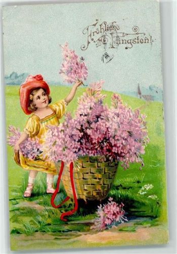 1906 Pfingsten Mädchen mit einem Korb AK
