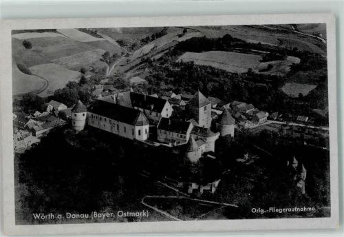 93086 W8404 Wörth a d Donau - Schloß Wörth Rücks. Werbung Wörther Schloßbitter Fliegeraufnahme