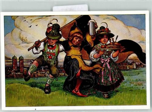 München 1940 sign. F. Trachten Bier Händl Bier Fahne Zieher, Ottmar