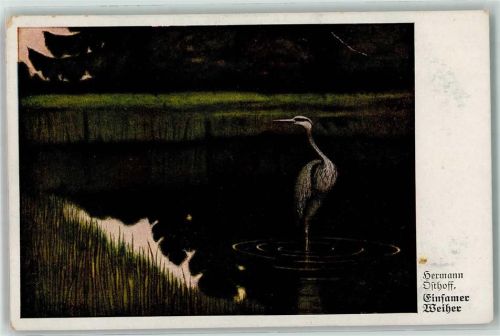 sign. Hermann Osthoff Einsamer Weiher Federwild Reiher AK