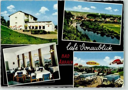 Bad Abbach Cafe Donaublick Terrasse Gastraum Kirche Sonnenschirm Cola