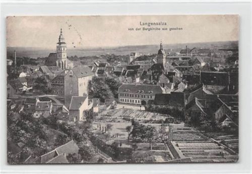 Langensalza von der Bergkirche aus gesehen. Feldpost kleiner Knick oben links und rechts, Vorder- und Rückseite leicht fleckig, sonst gut erhalten