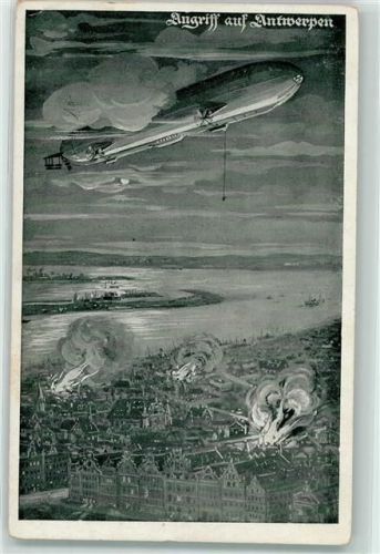 Angriff auf Antwerpen , Zeppelin AK Luftflottenverein Künstlerkarte