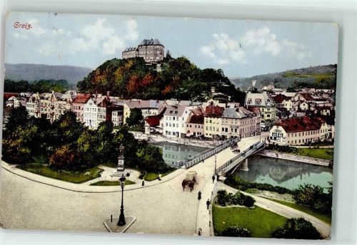 Greiz 1912 Oberes Schloß Elsterbrücke Denkmal Fuhrwerk