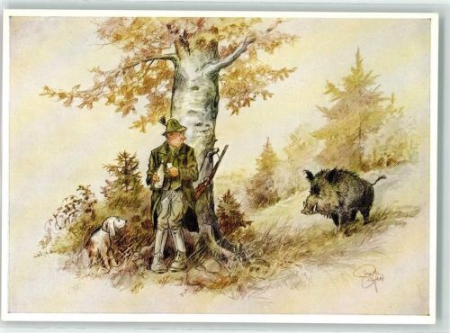 Jagdhumor Wildschwein Jäger Jagdhund AK