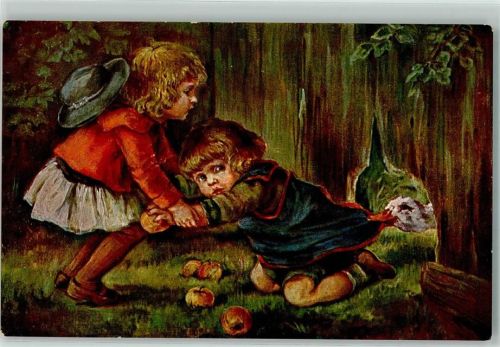 Ertappt Kinder klauen Äpfel AK