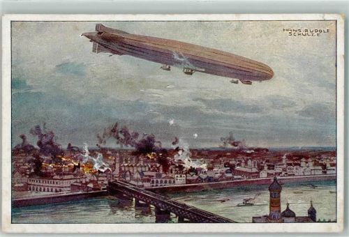 Zeppelin Schütte Lanz Warschau bombardierend sign. Hans Rudolf Schulze