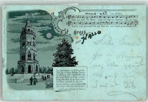 Stoppenberg 1900 Gruss aus Hallopark Liederkarte von Stiller , Kaiser Wilhelm Turm