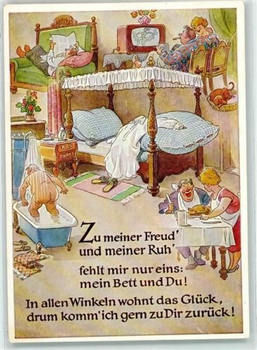 Fernseher Himmelbett Hund Dusche Nr 3046a Münchener Bildkunstverlag August Lengauer