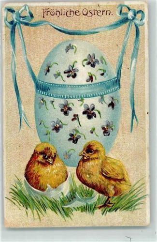 Ostern großes Osterei mit Blumen bemalt , Schleifen AK
