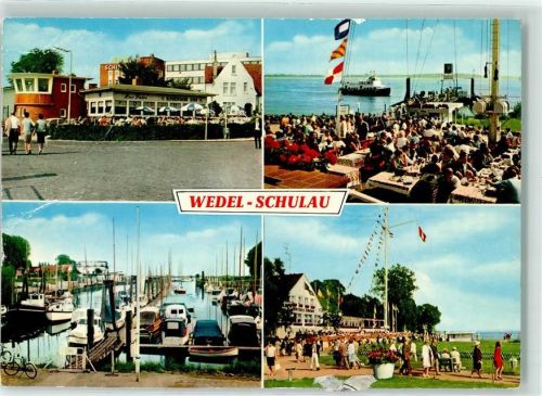 Schulau Schiff Boote Fahrrad Gasthaus zur Fähre Fahnen Hafen