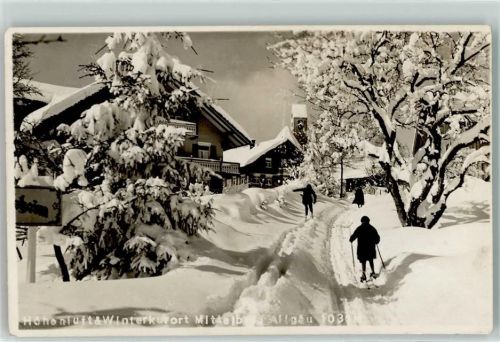 87466 W8967 Mittelberg b Oy Foto AK Fremdenheim Skilangläufer Winter